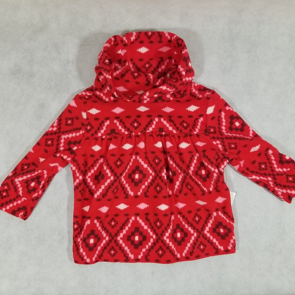 Old Navy Pullover Fleece‎ Shirt  Red with Pattern Print Girls Size 12-18 Month